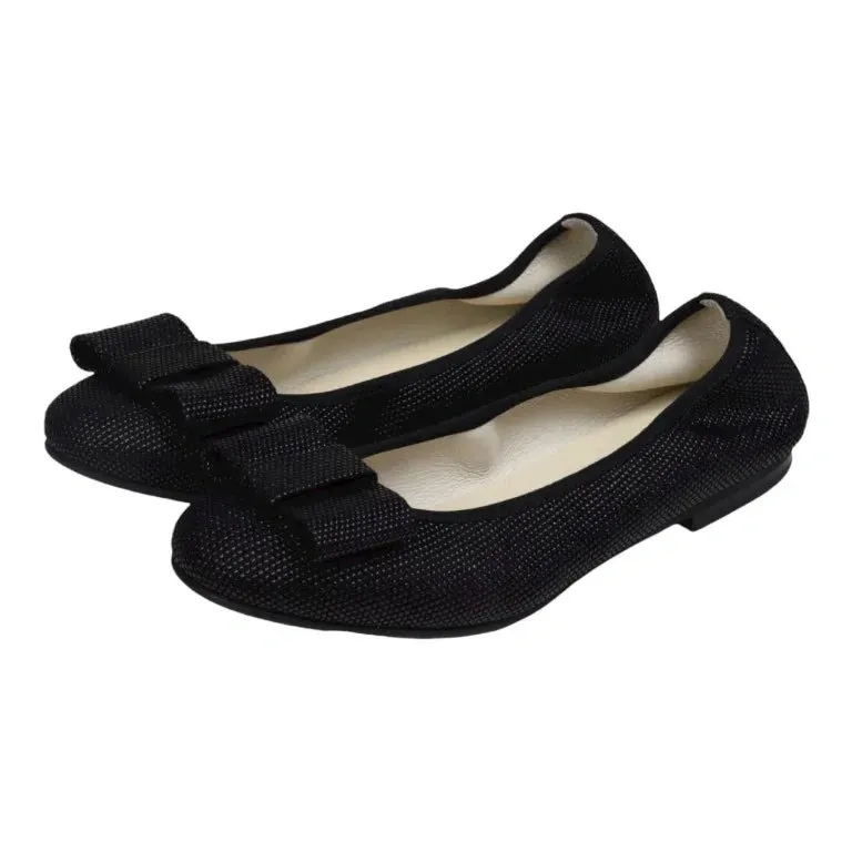 1412 - Black Soft Leather Flats for Girl/Teen/Women by London Kids