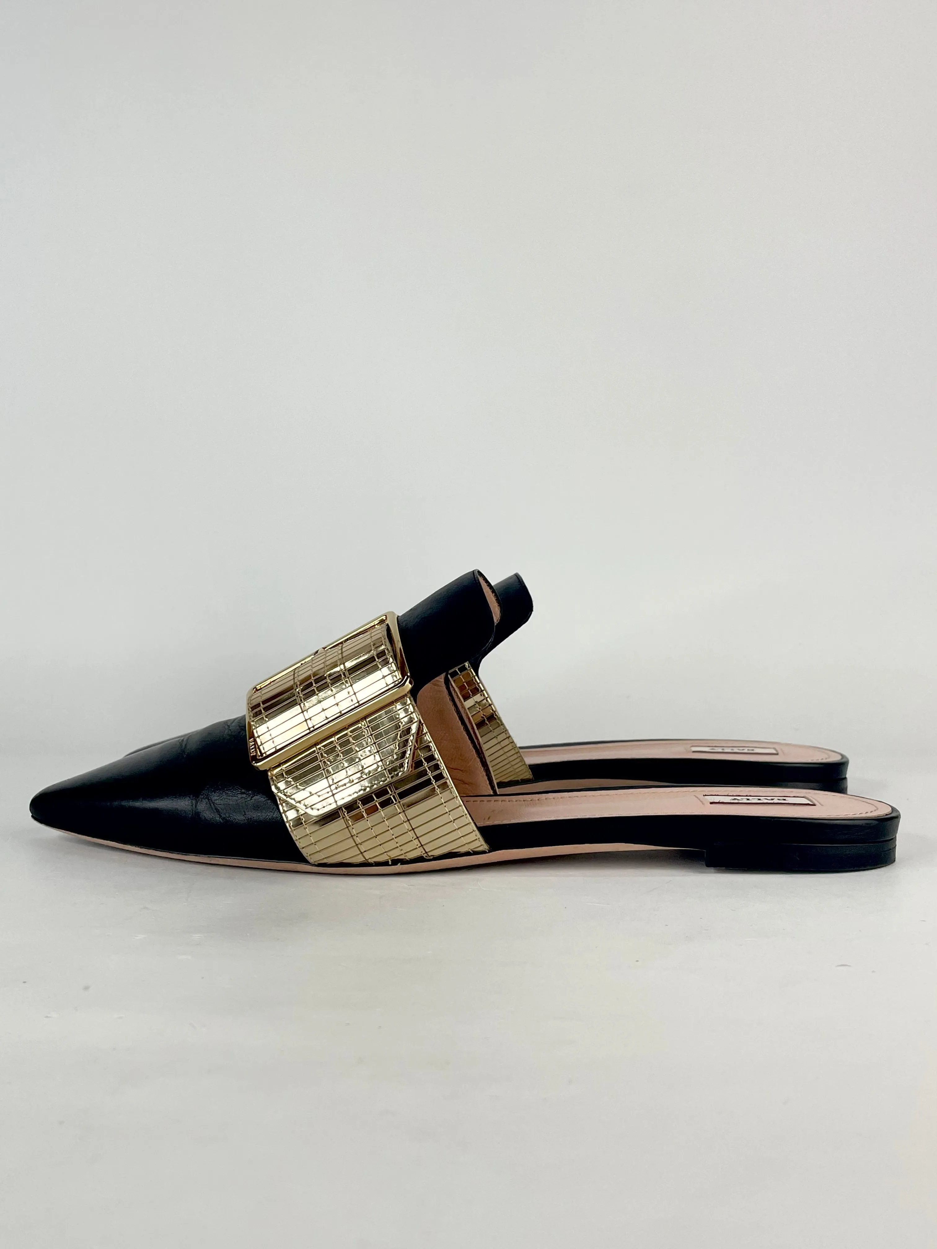 Bally Black & Gold Hamelin Leather Mules - EU41