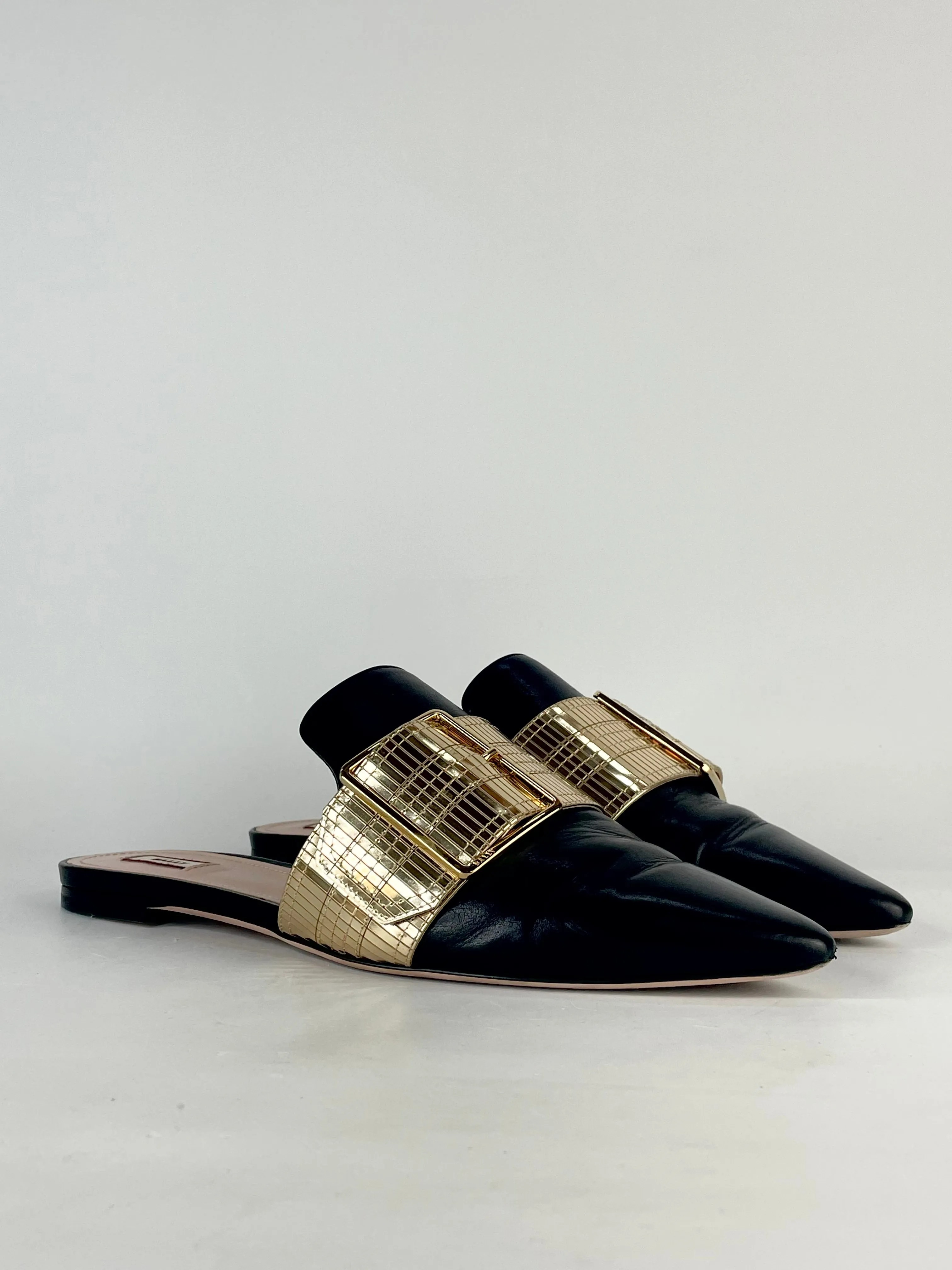 Bally Black & Gold Hamelin Leather Mules - EU41