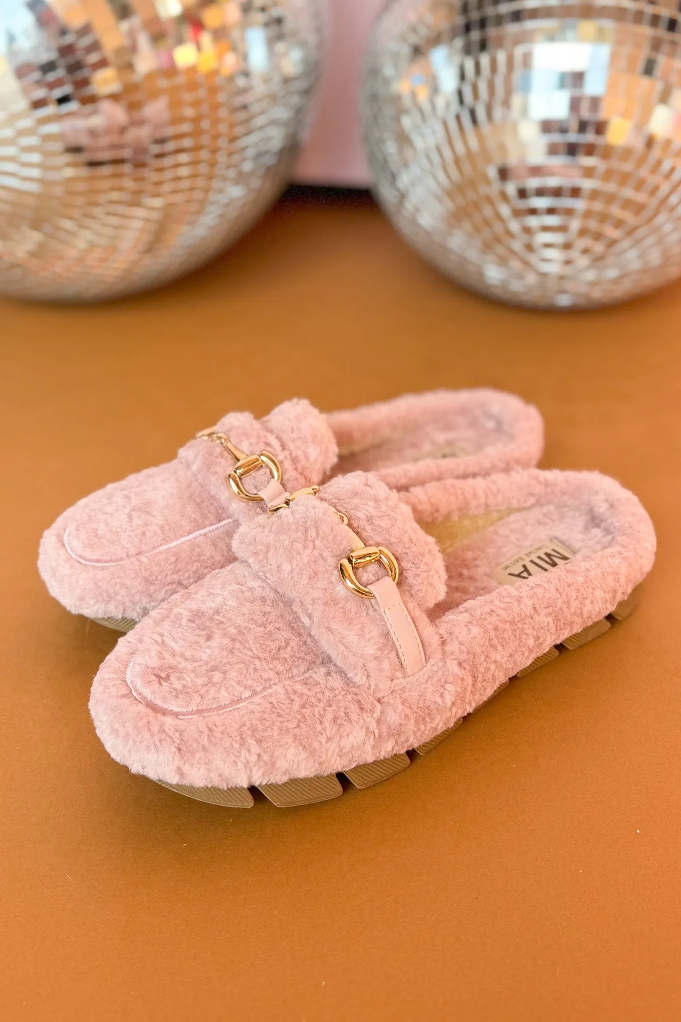 Blush Plush Gold Buckle Mules *FINAL SALE*