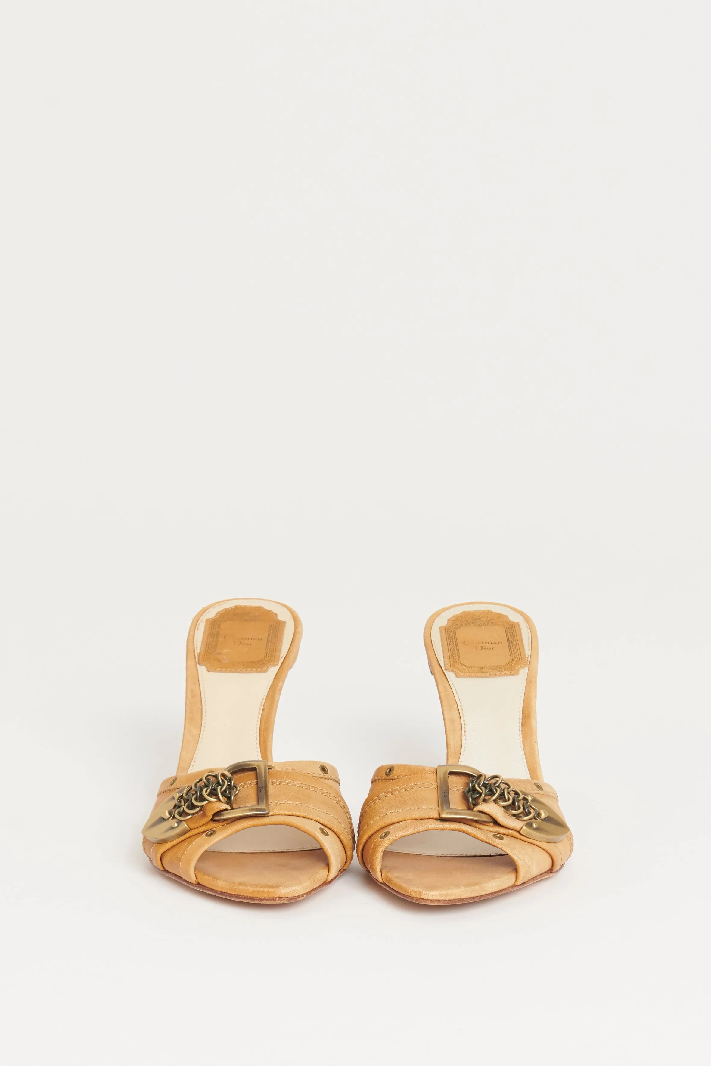 Brown Leather Preowned Chain Detail Sandals