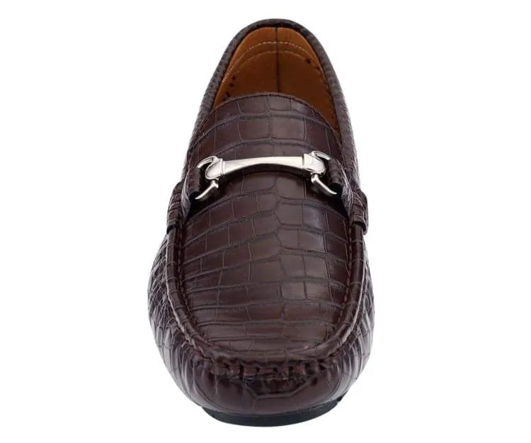 Brown Men's Croc Leather Loafer Sliver Buckle Summer Shoes