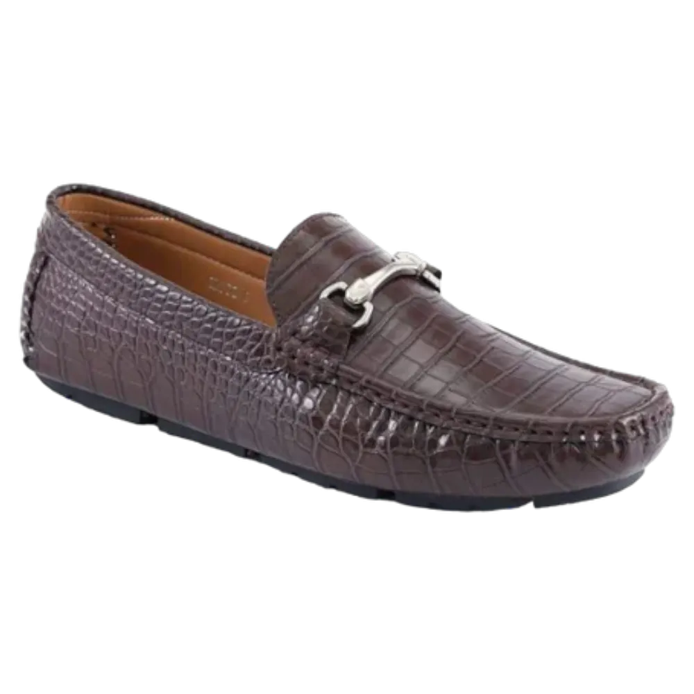 Brown Men's Croc Leather Loafer Sliver Buckle Summer Shoes