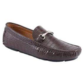 Brown Men's Croc Leather Loafer Sliver Buckle Summer Shoes