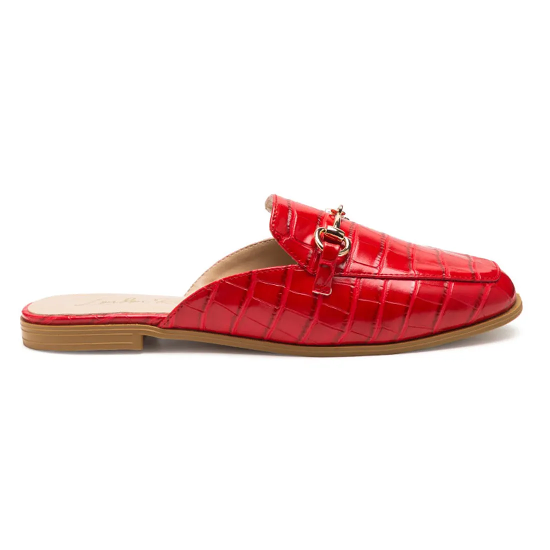 Buckled croc Mules in Red