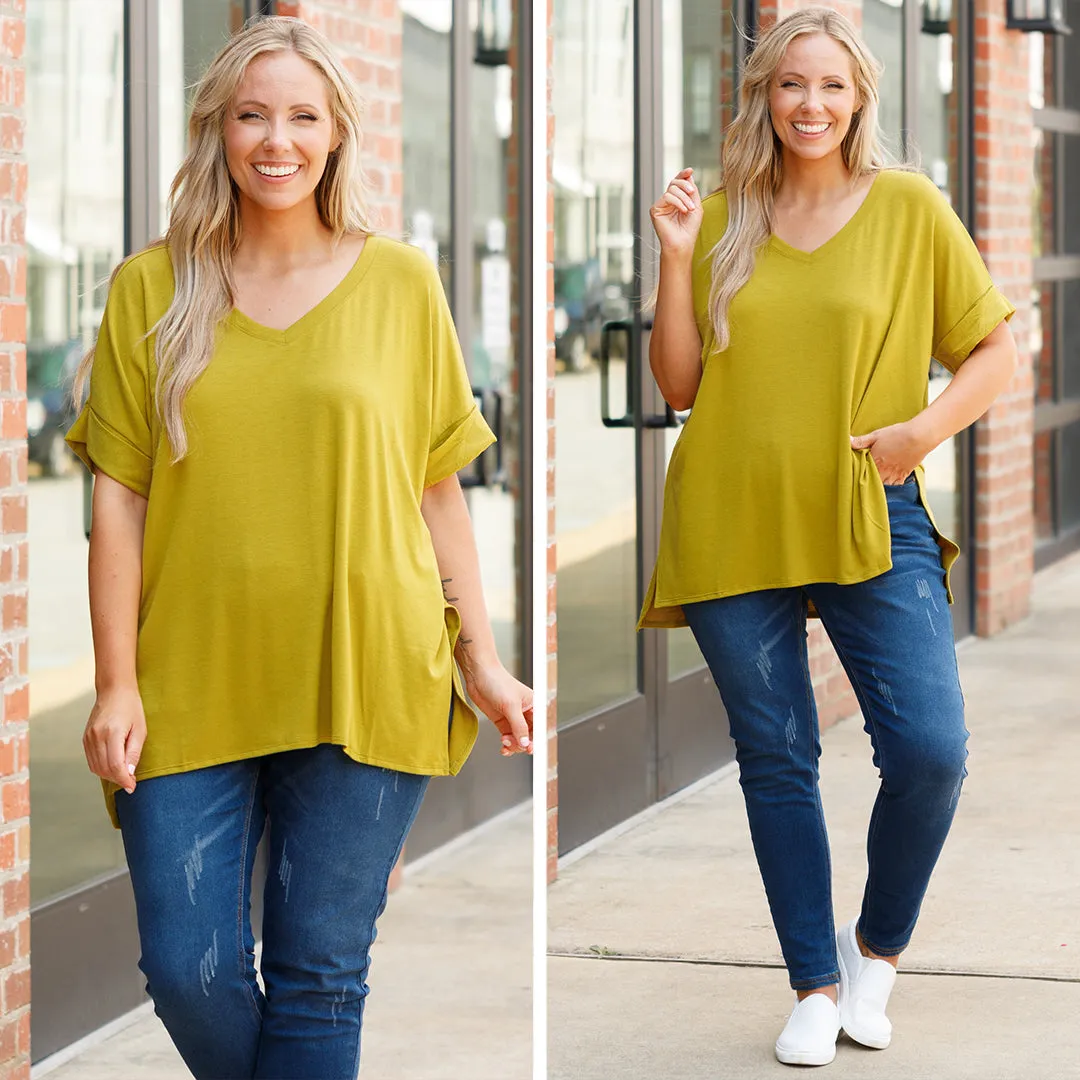 Comfy Travels Top, Olive Mustard