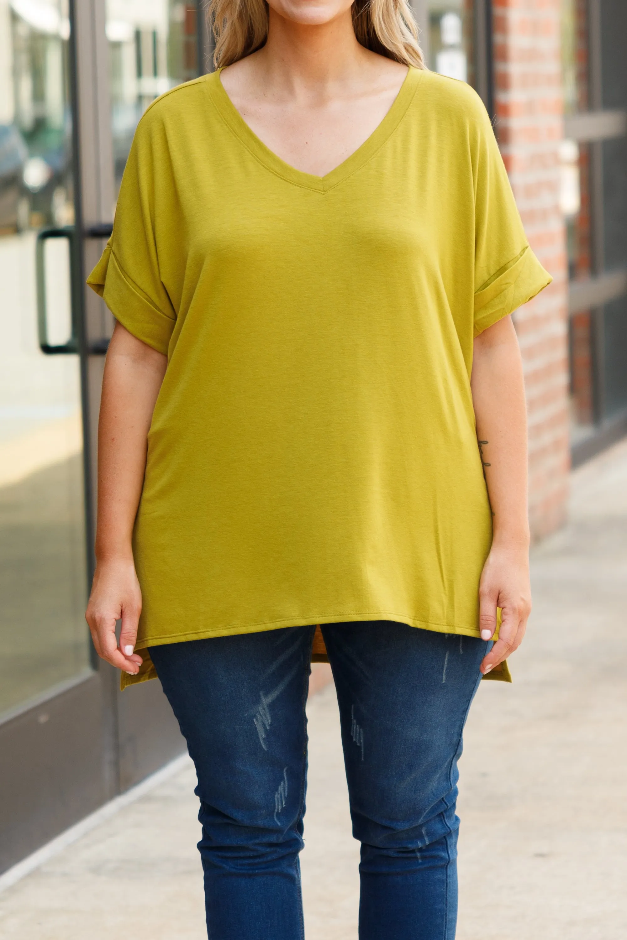 Comfy Travels Top, Olive Mustard