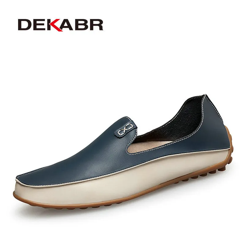 DEKABR Men Casual Flats Fashion Genuine Leather Soft Moccasins Brand Loafers High Quality Breathable Men Shoes Plus Size