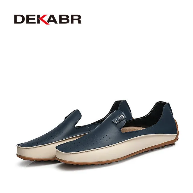 DEKABR Men Casual Flats Fashion Genuine Leather Soft Moccasins Brand Loafers High Quality Breathable Men Shoes Plus Size