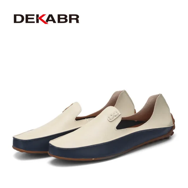 DEKABR Men Casual Flats Fashion Genuine Leather Soft Moccasins Brand Loafers High Quality Breathable Men Shoes Plus Size