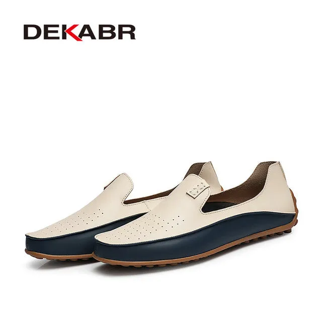 DEKABR Men Casual Flats Fashion Genuine Leather Soft Moccasins Brand Loafers High Quality Breathable Men Shoes Plus Size