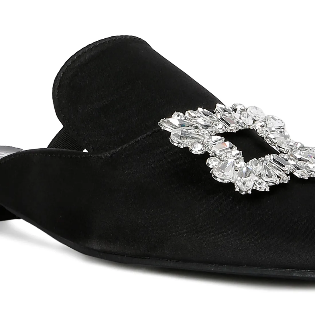 Diamante Jewel Mules In Black