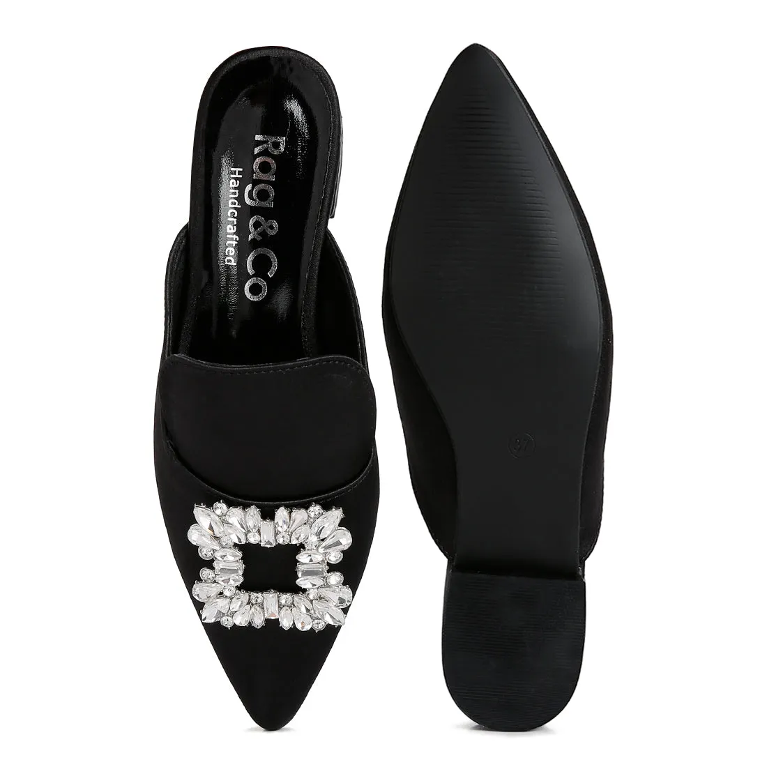 Diamante Jewel Mules In Black