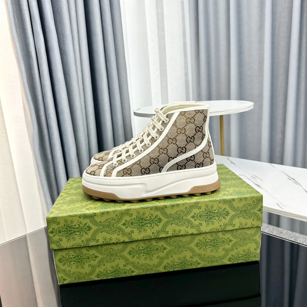 GG HIGH TOP SNEAKER FLATFORM LIGHT BROWN CANVAS