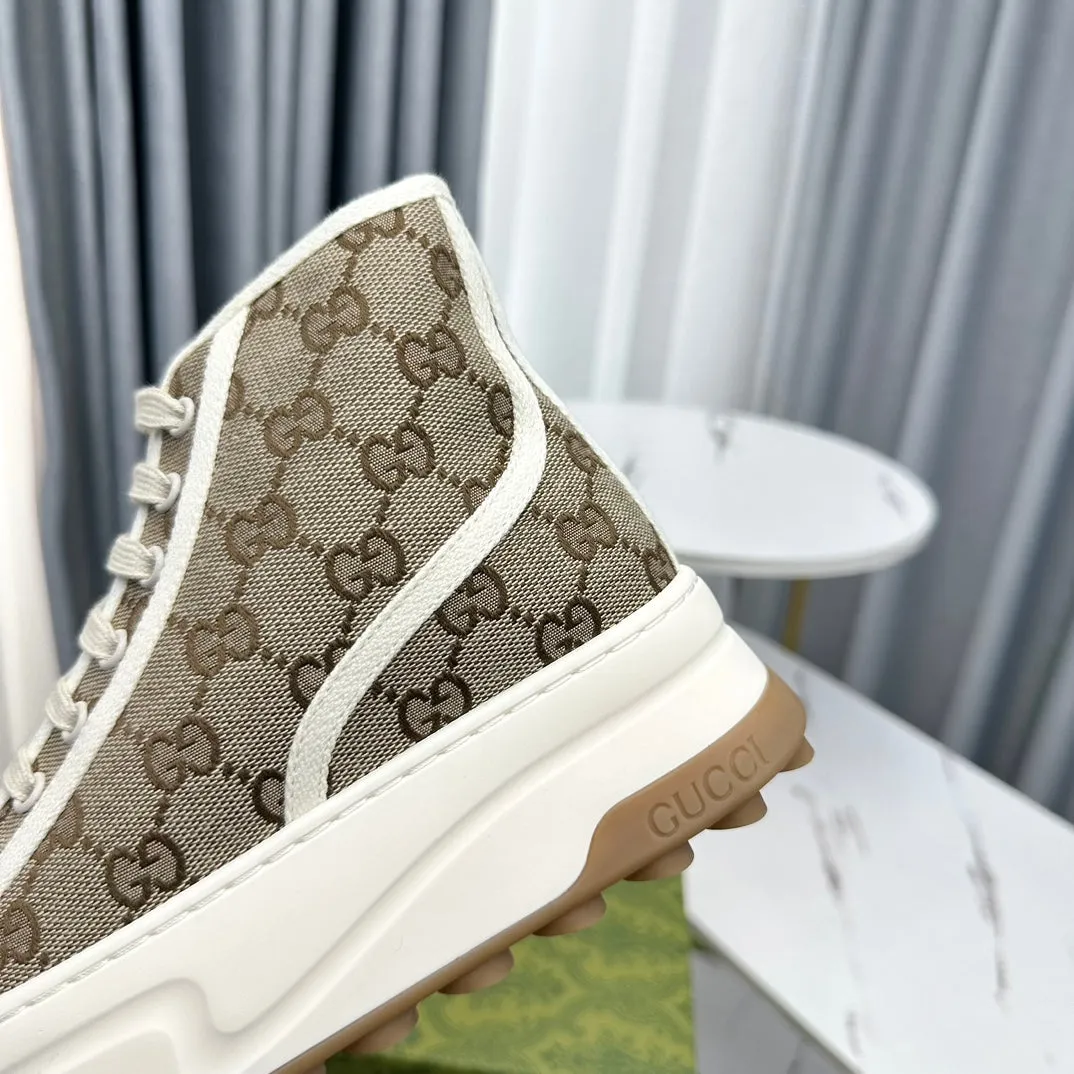 GG HIGH TOP SNEAKER FLATFORM LIGHT BROWN CANVAS