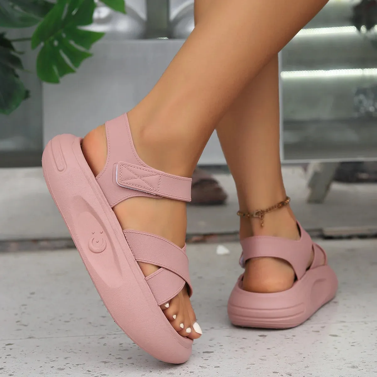 Ladies Fashion Pink Sandals Thickened Elevated Soft Trend Summer Wear