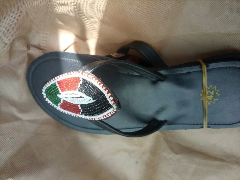 Masaai/masai/maasai beaded leather sandals with kenya flag colours with free shipping