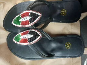 Masaai/masai/maasai beaded leather sandals with kenya flag colours with free shipping