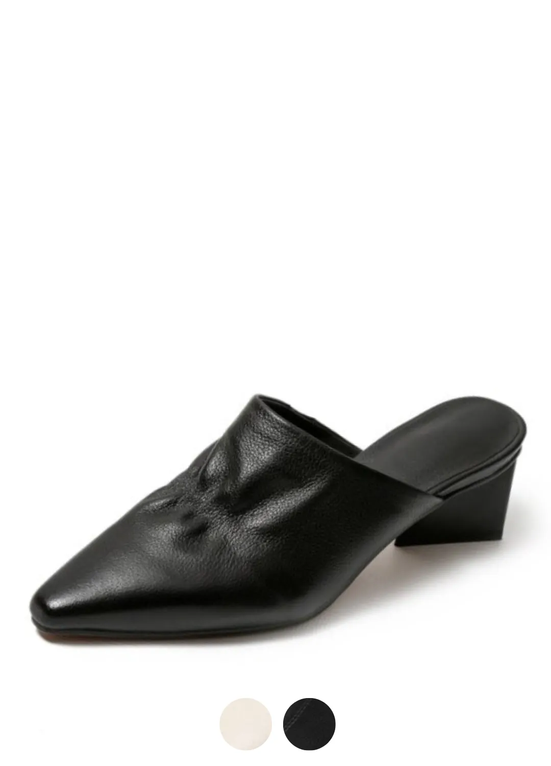 Matea Women's Pleated Genuine Leather Black Mules