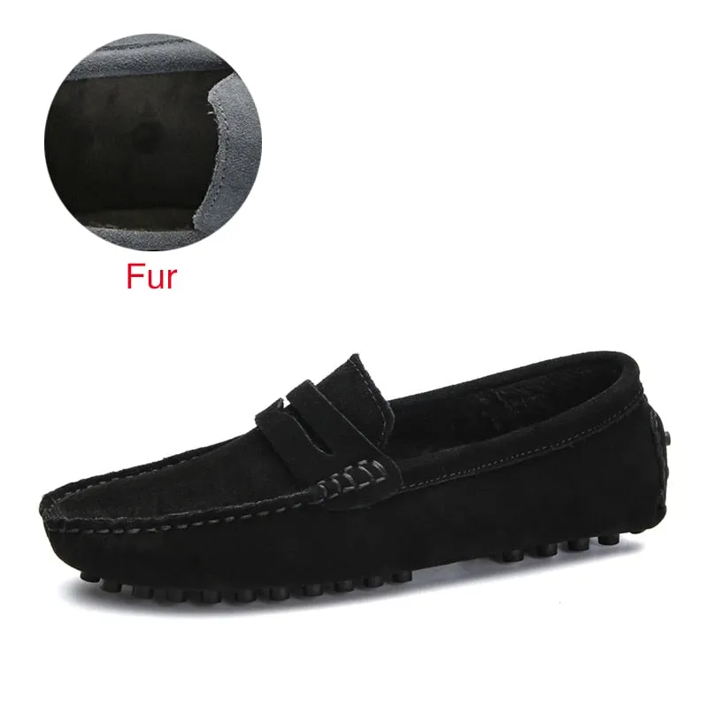 Mens Flat Large Size 49 Men Loafers Soft Moccasins High Quality Spring Autumn Genuine Leather Shoes Men Warm Flats Driving Shoes