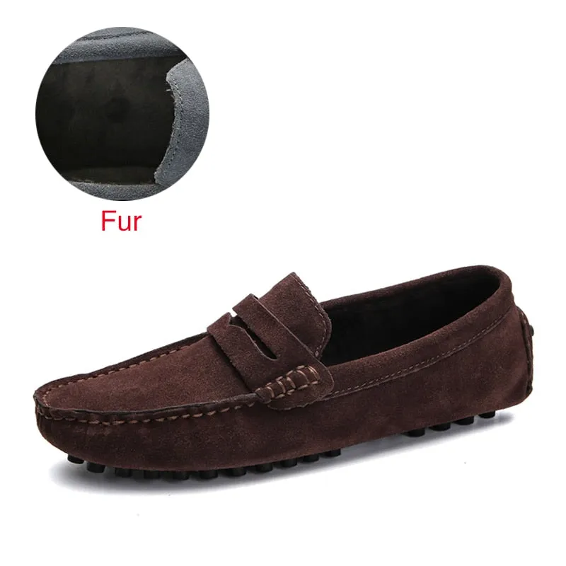 Mens Flat Large Size 49 Men Loafers Soft Moccasins High Quality Spring Autumn Genuine Leather Shoes Men Warm Flats Driving Shoes