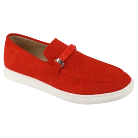 Men's Red Casual Slip-On Shoes Suede Material Loafer By Globe Footwear