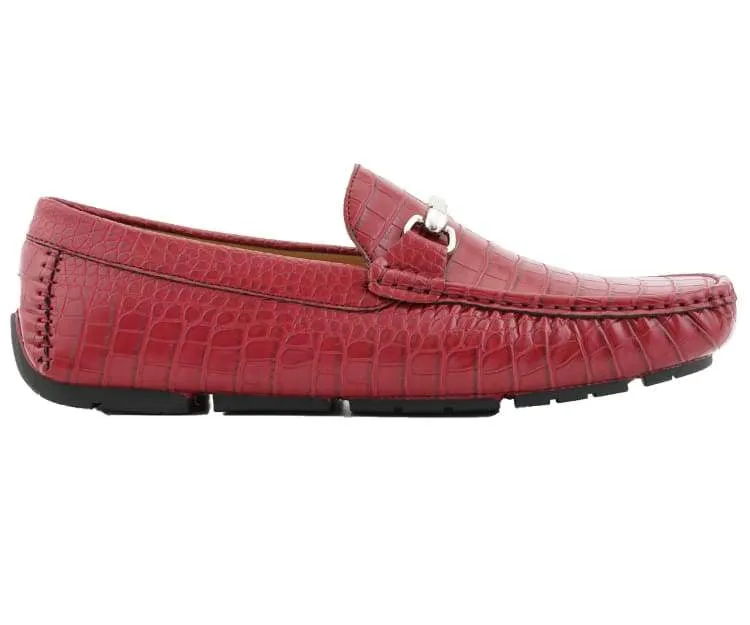 Men's Red Croc Leather Loafer Sliver Buckle Fashion Design