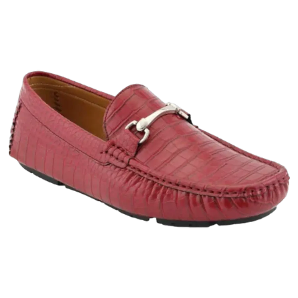 Men's Red Croc Leather Loafer Sliver Buckle Fashion Design