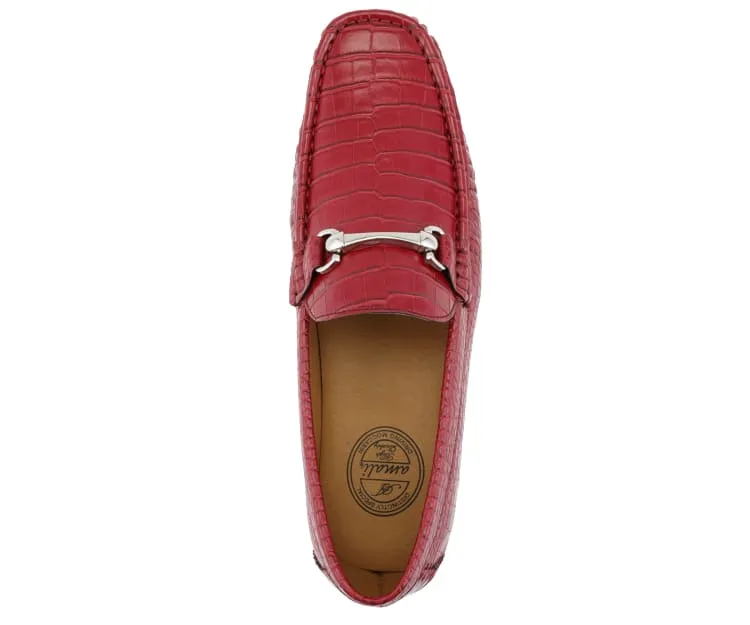 Men's Red Croc Leather Loafer Sliver Buckle Fashion Design