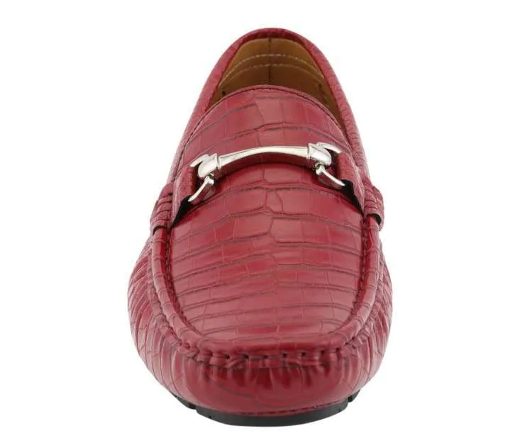 Men's Red Croc Leather Loafer Sliver Buckle Fashion Design