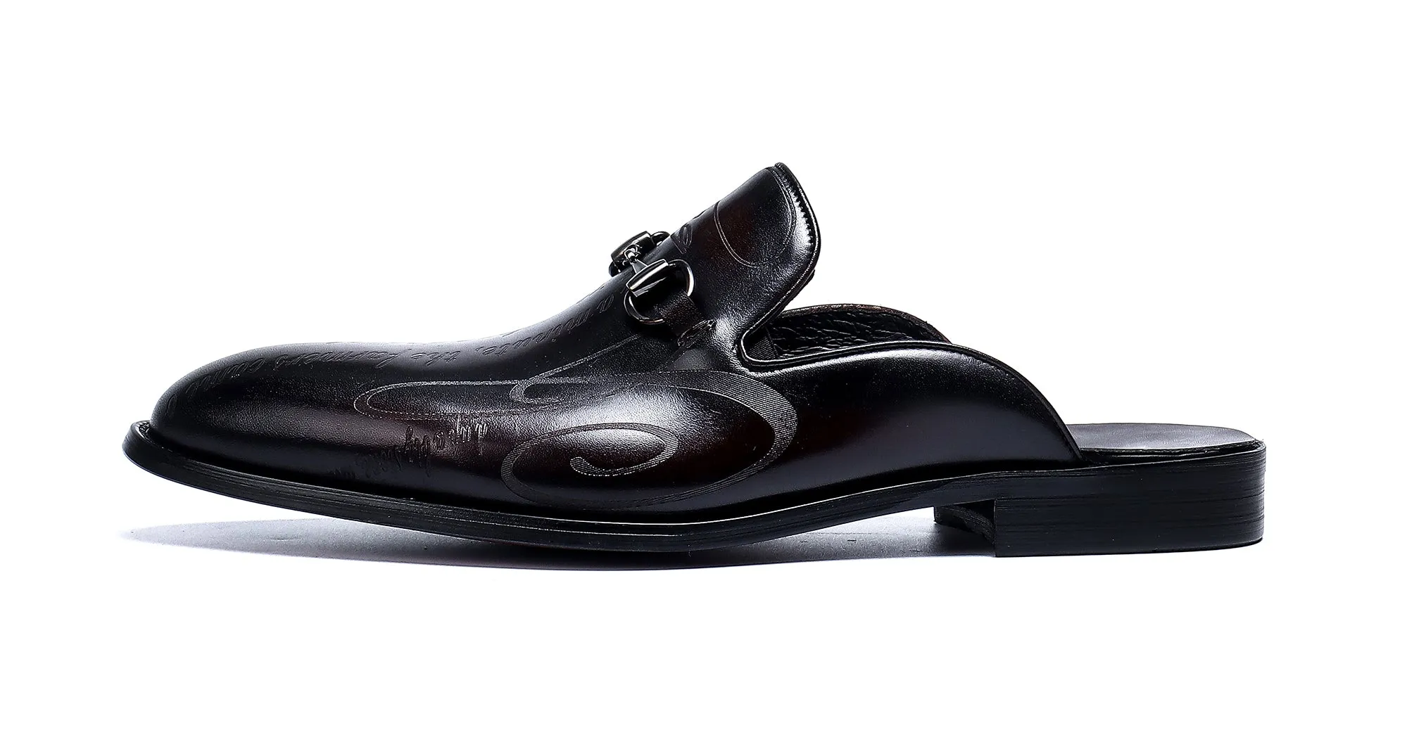 Men's Slip-On Buckle Leather Mules