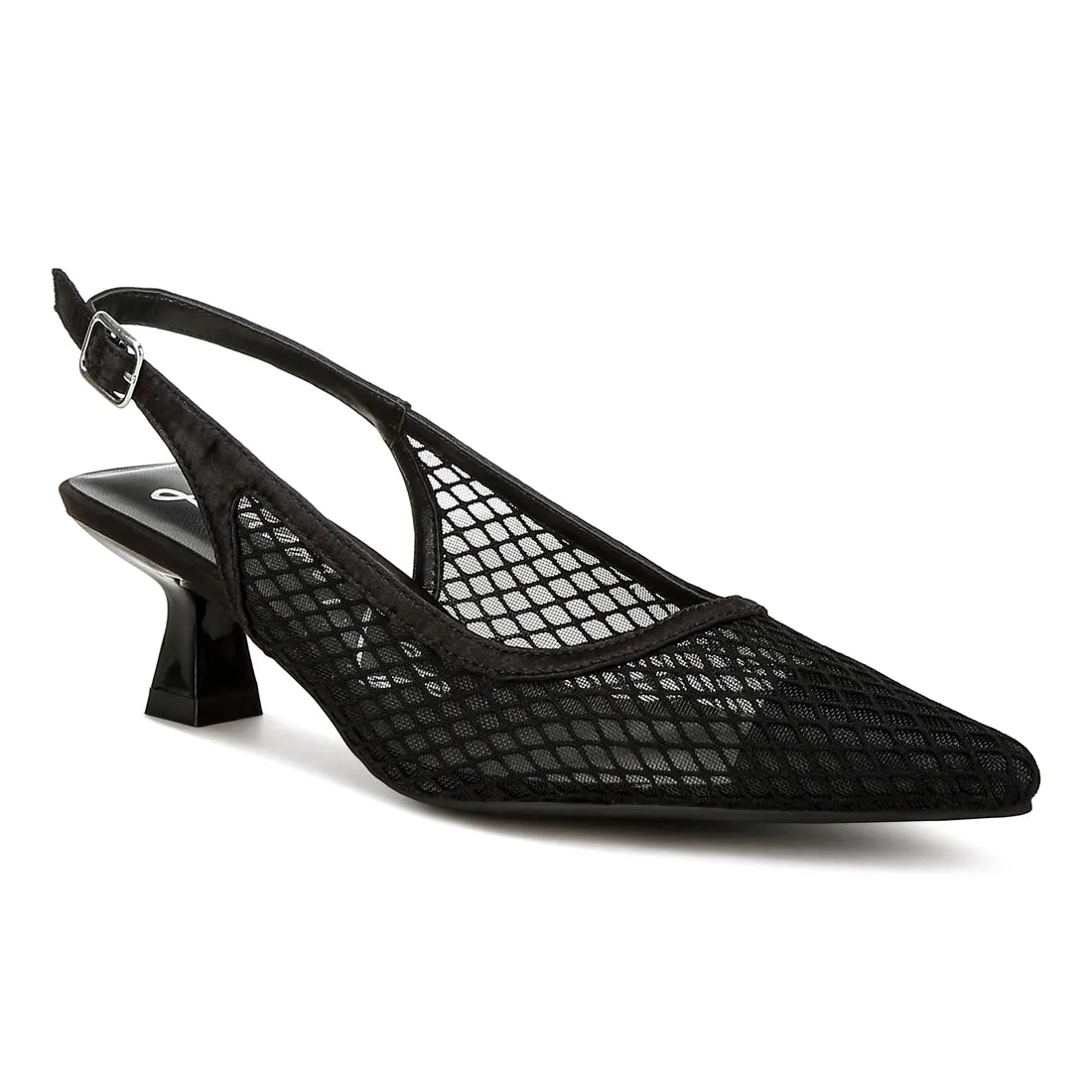 Mesh Pin Buckle Pointed Mules