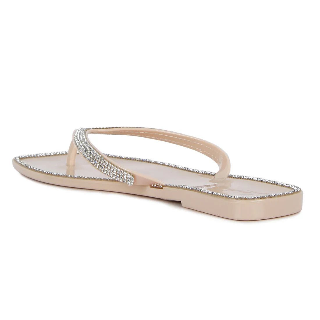 Nude Diamante Stud Detail Thong Flats