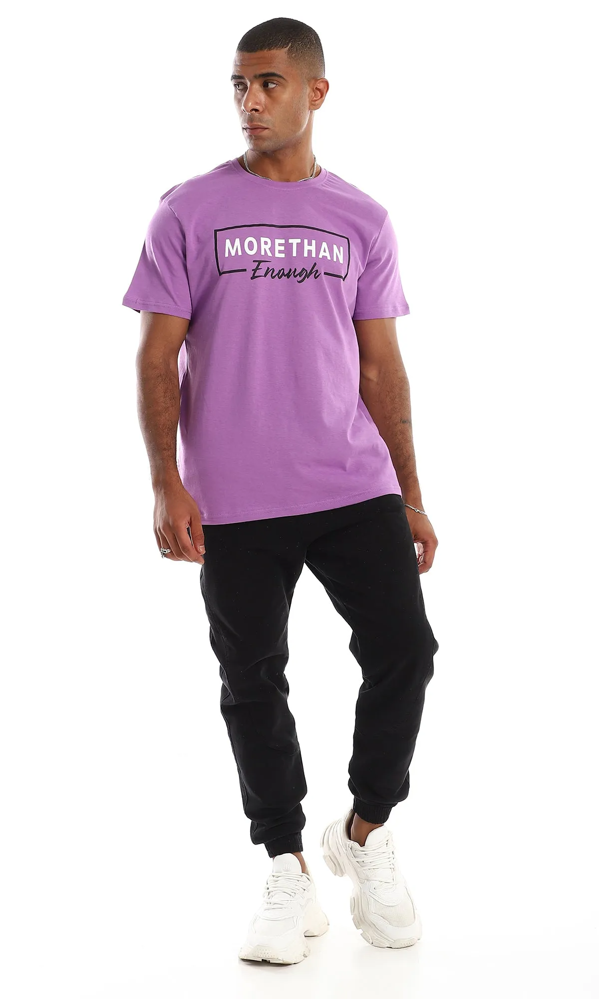 O154936 Chest Printed Cotton Purple Men T-Shirt