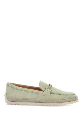 OIL GREEN CALFSKIN LOAFERS WITH LEATHER SOLE AND GOLD DETAIL