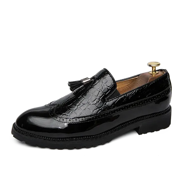 Patchwork Crocodile Pattern Tassels Loafers