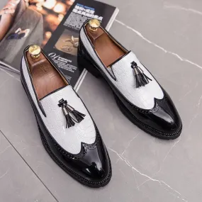 Patchwork Crocodile Pattern Tassels Loafers