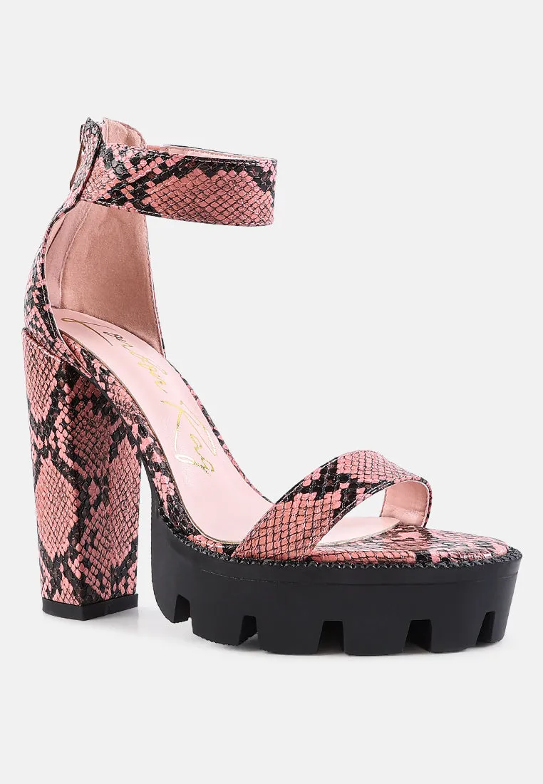 Rattle Snake Print Chunky High Block Heel Sandals