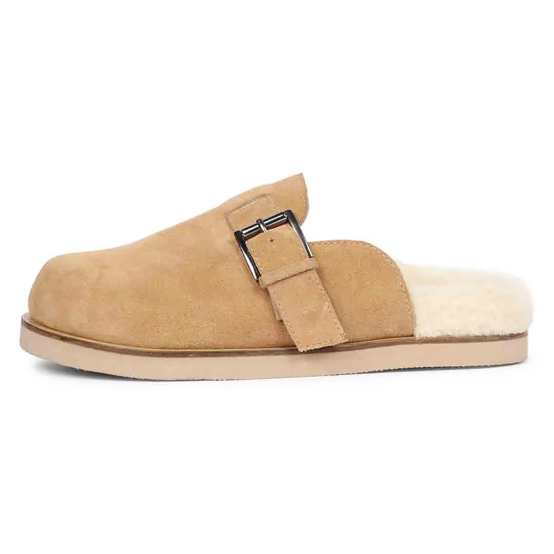 Saint Levy Fur Lining Beige Leather Sandal