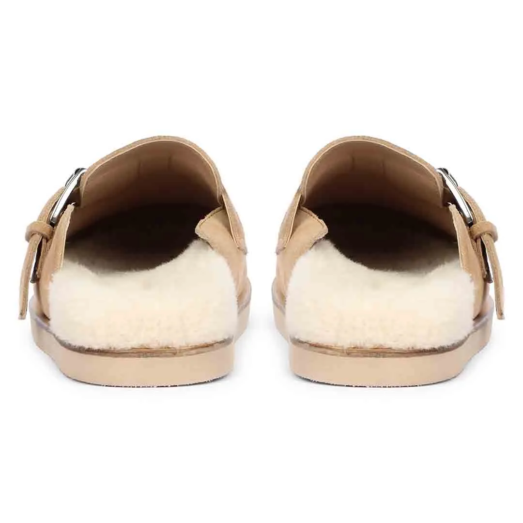 Saint Levy Fur Lining Beige Leather Sandal