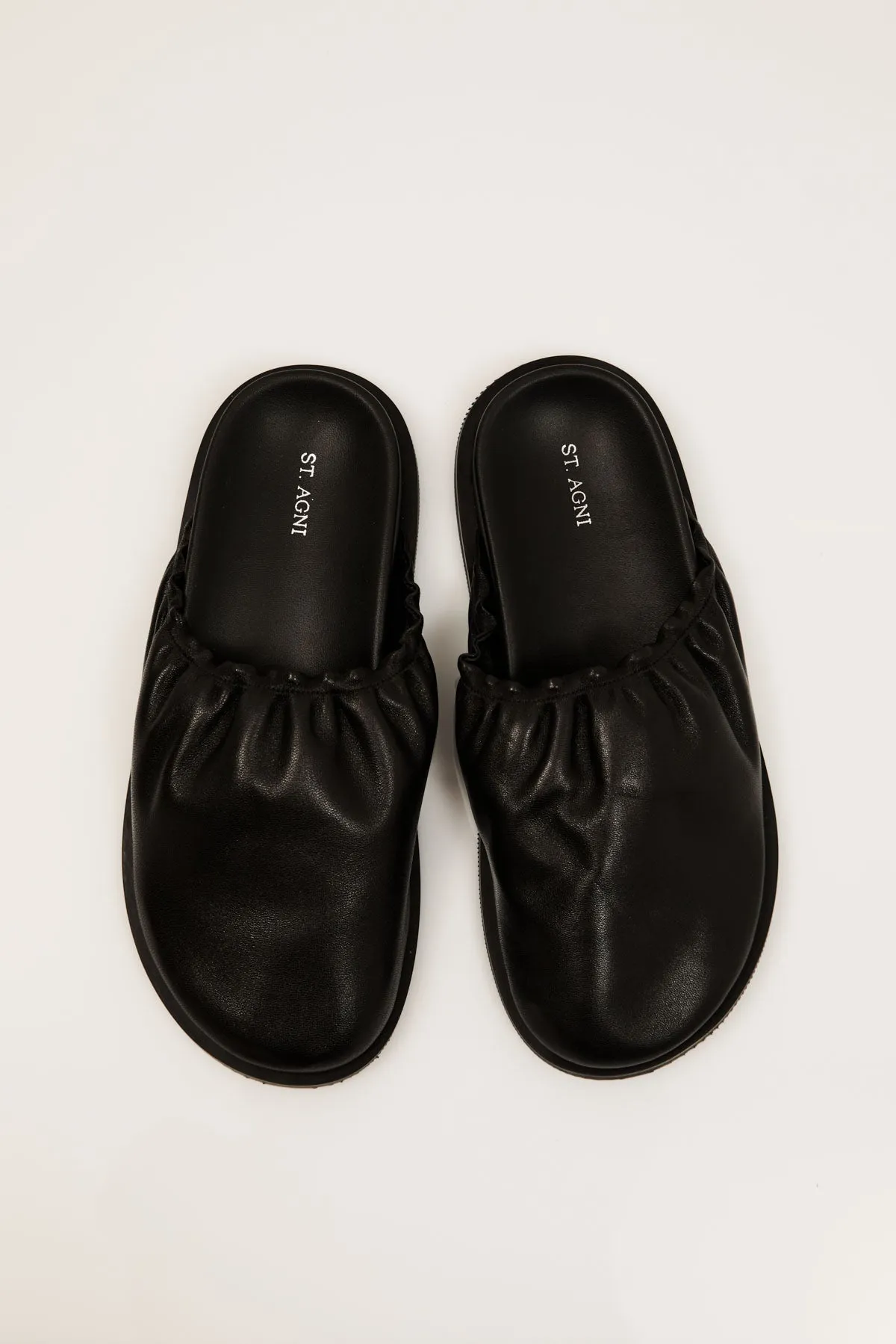 Soft Gathered Mules - Black