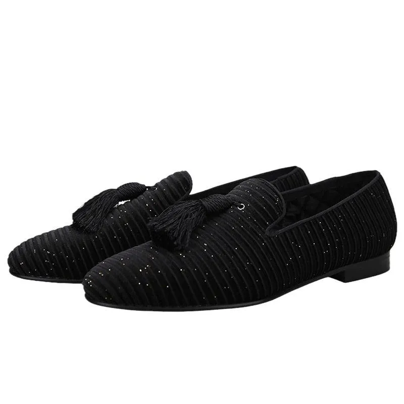 Striped Men Loafers With Tassel - Men Shoes