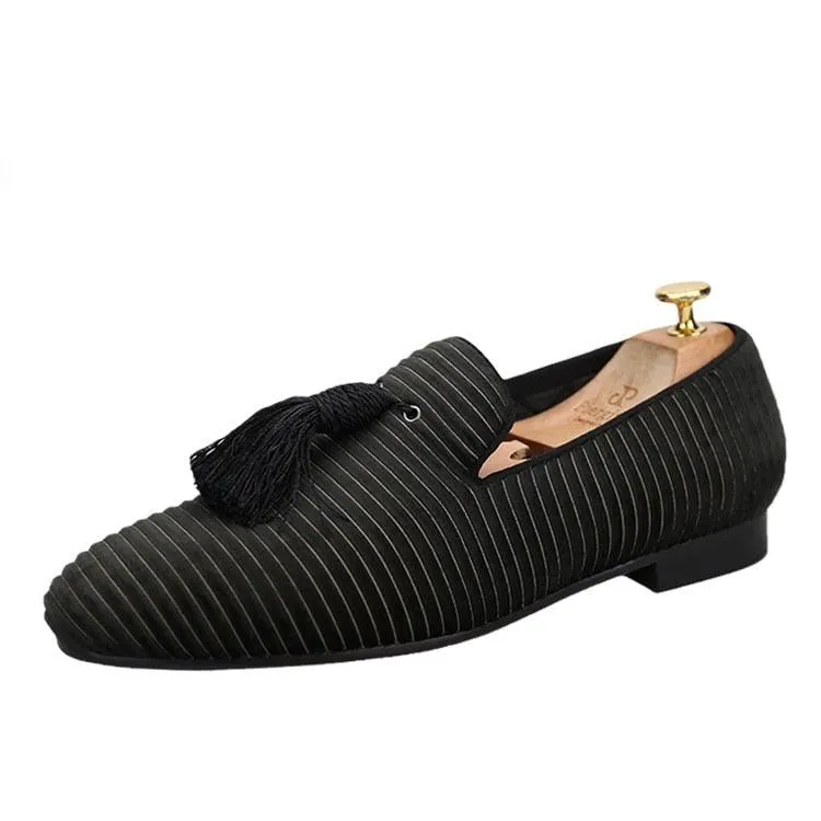 Striped Men Loafers With Tassel - Men Shoes