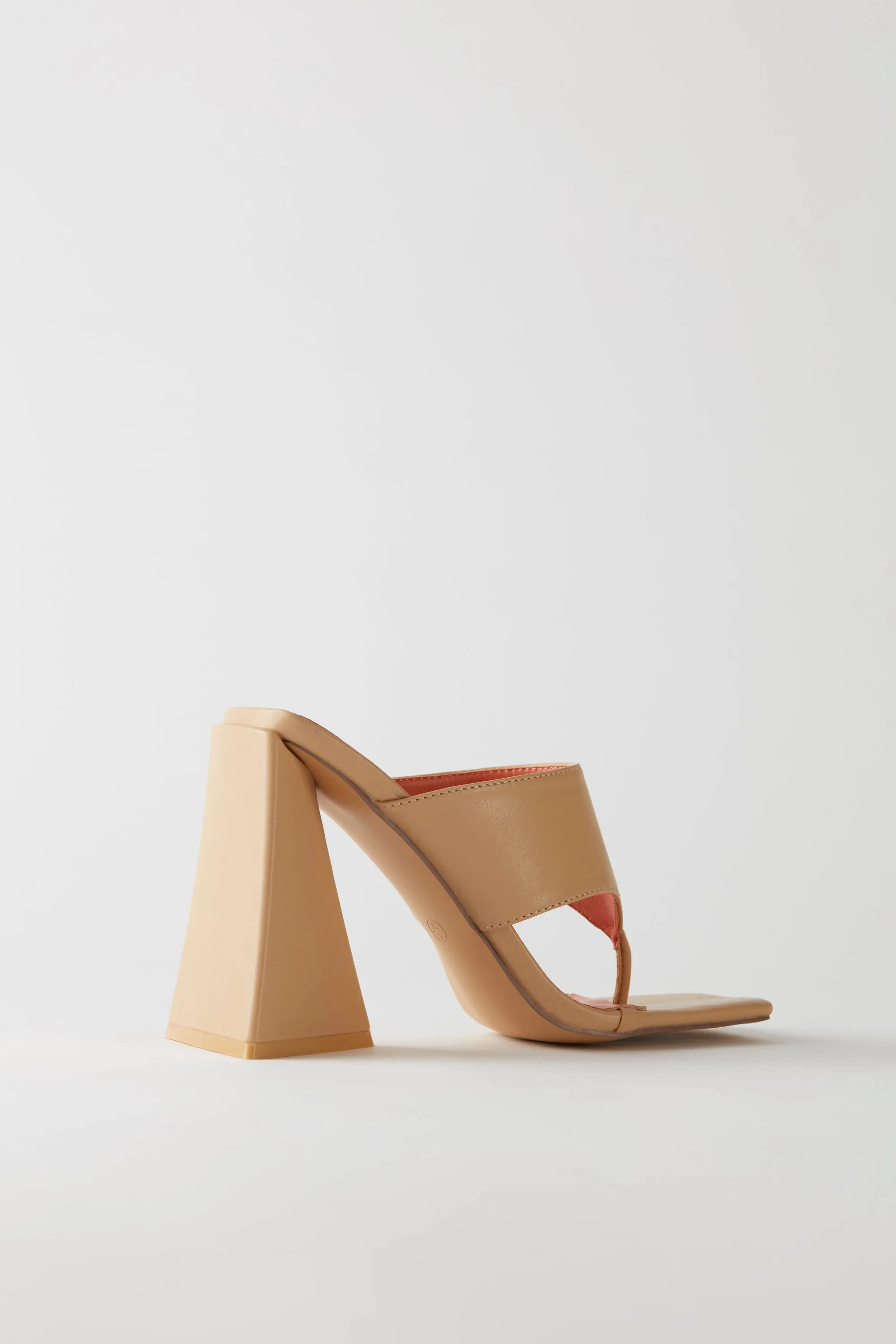 Toe Post Leatherette Mule Heels in Beige