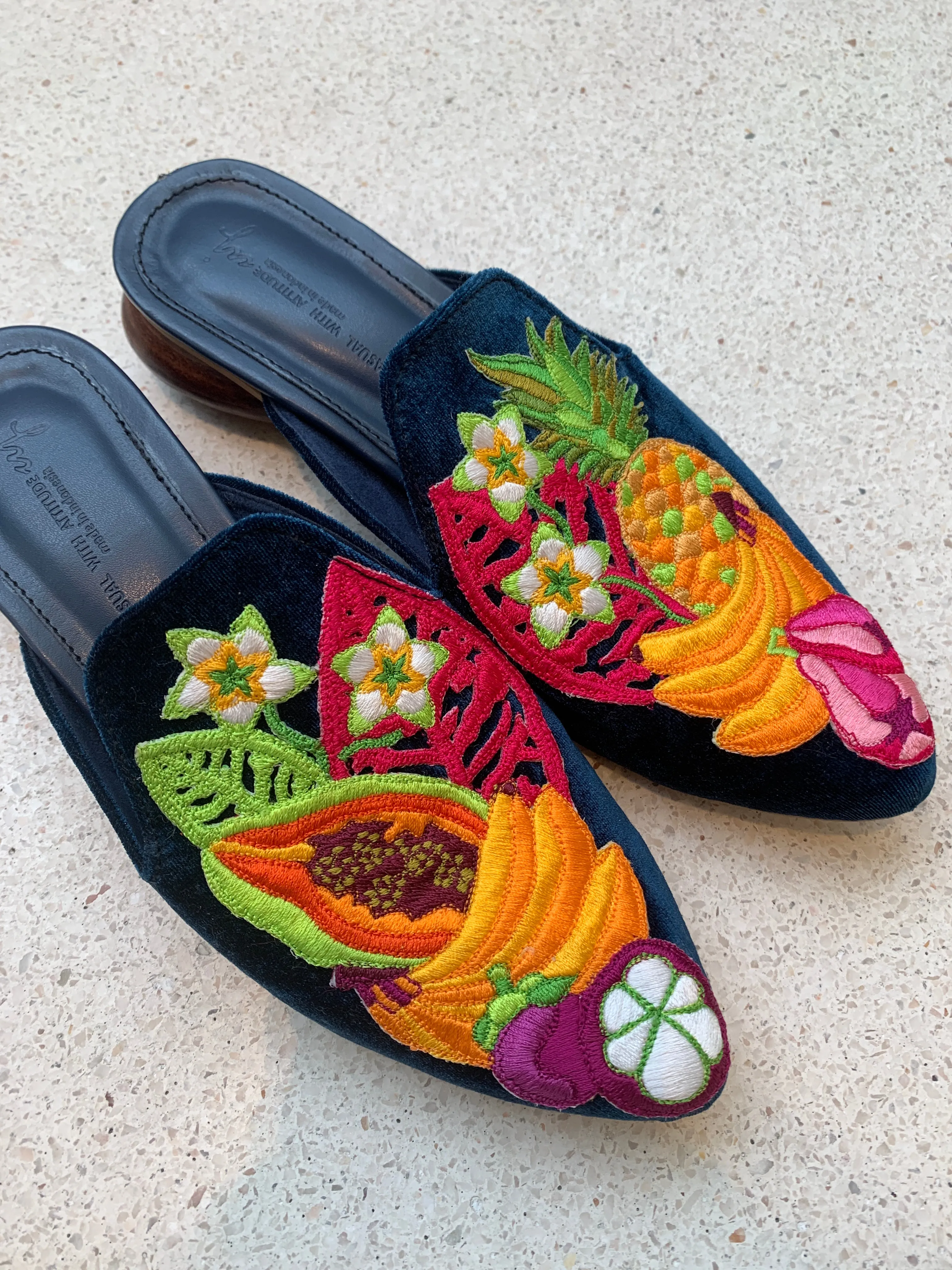 Tropical Rojak Embroidered Mules - Last pair size 38!