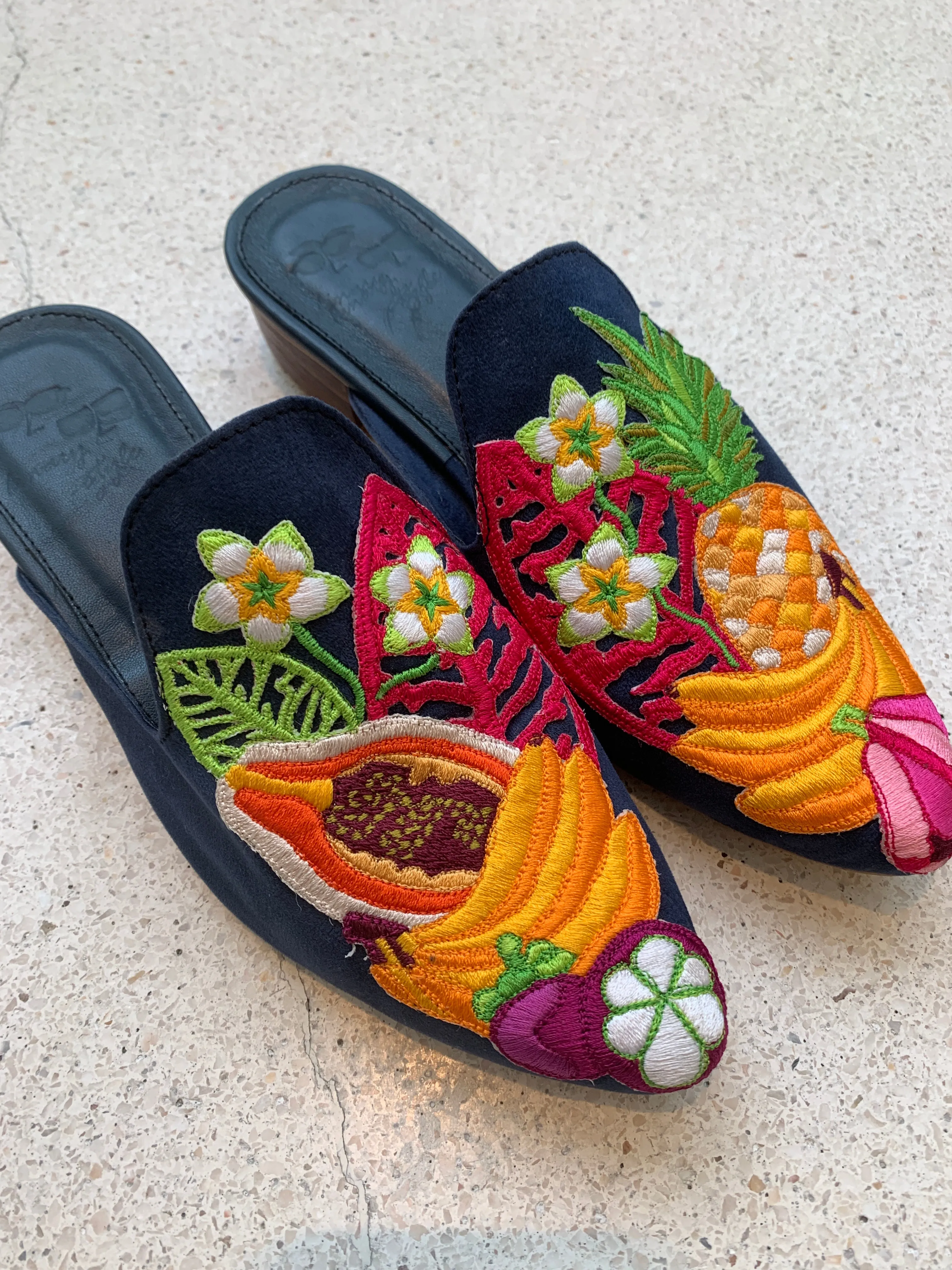 Tropical Rojak Embroidered Mules - Last pair size 38!